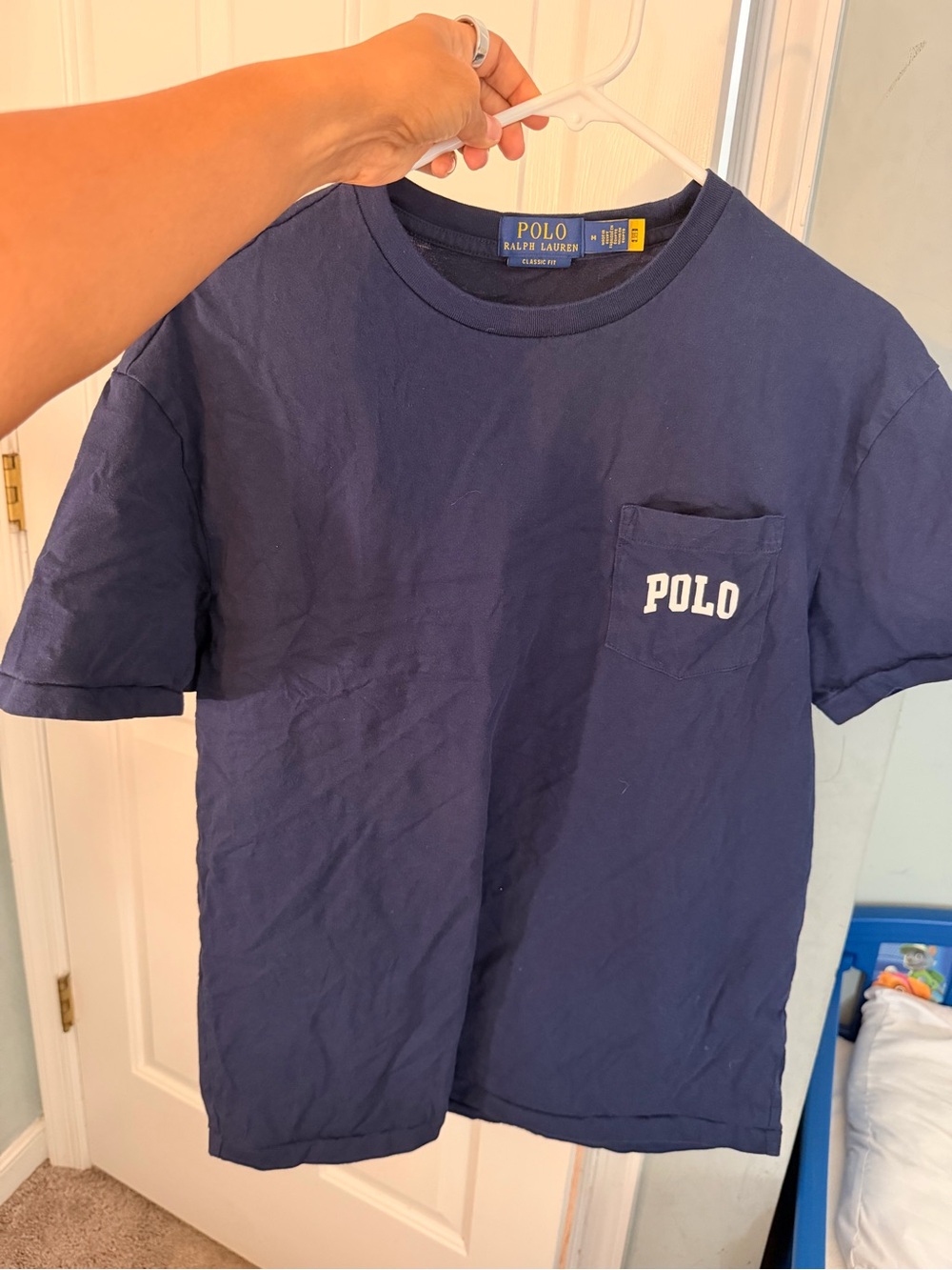 Ralph Lauren Navy Short-Sleeve Pocket Tee with POLO Logo